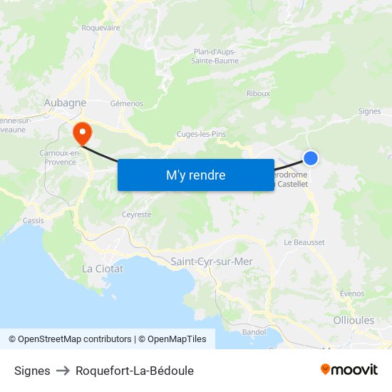 Signes to Roquefort-La-Bédoule map