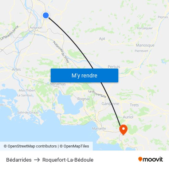 Bédarrides to Roquefort-La-Bédoule map