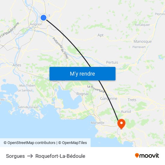 Sorgues to Roquefort-La-Bédoule map