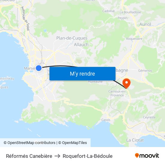Réformés Canebière to Roquefort-La-Bédoule map