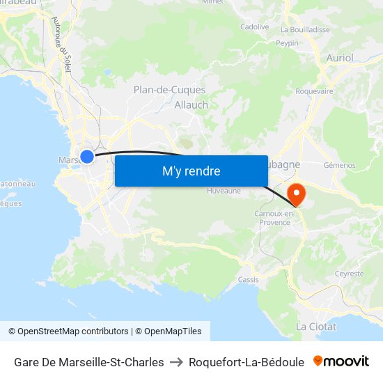 Gare De Marseille-St-Charles to Roquefort-La-Bédoule map