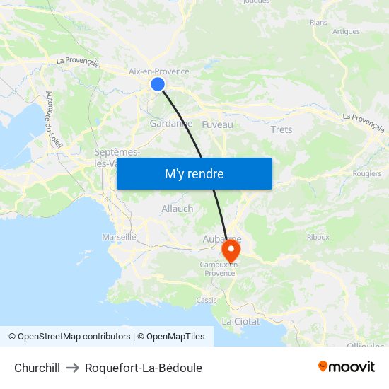 Churchill to Roquefort-La-Bédoule map