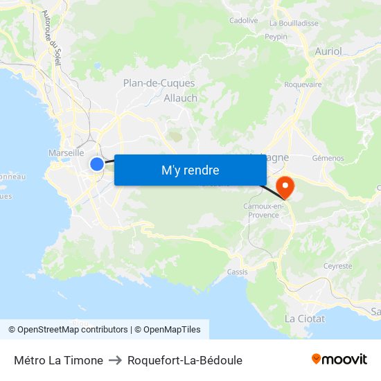 Métro La Timone to Roquefort-La-Bédoule map