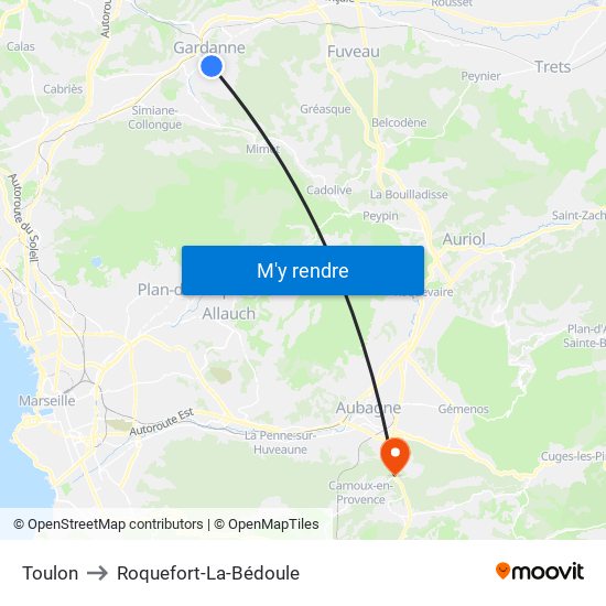 Toulon to Roquefort-La-Bédoule map