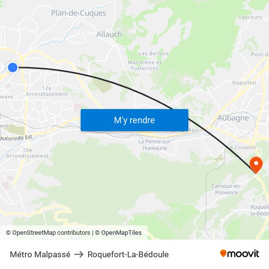 Métro Malpassé to Roquefort-La-Bédoule map