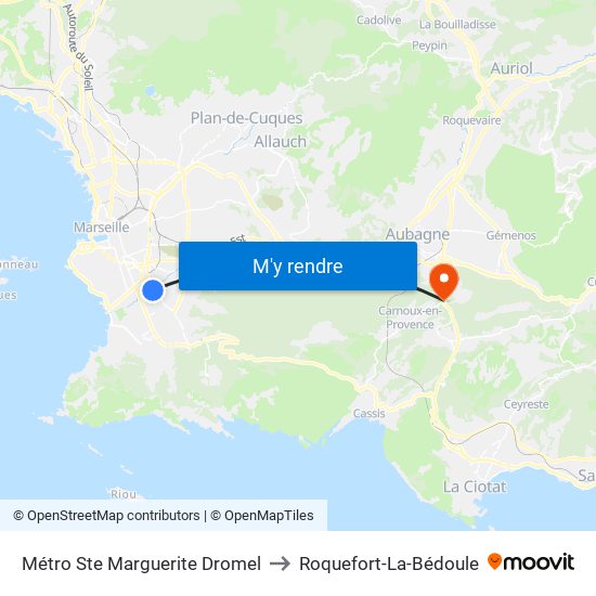 Métro Ste Marguerite Dromel to Roquefort-La-Bédoule map