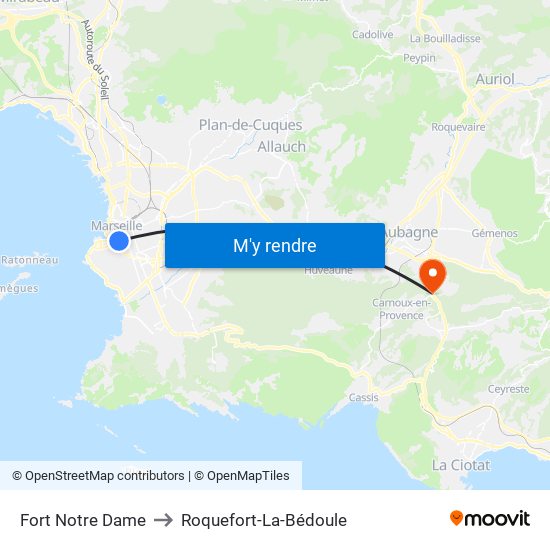 Fort Notre Dame to Roquefort-La-Bédoule map