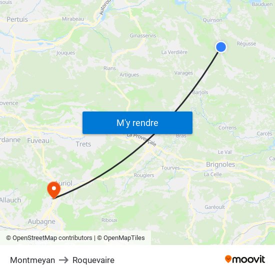 Montmeyan to Roquevaire map