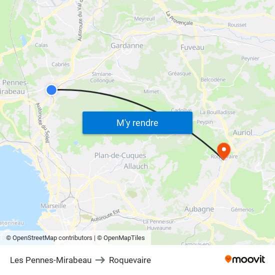 Les Pennes-Mirabeau to Roquevaire map