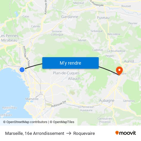 Marseille, 16e Arrondissement to Roquevaire map