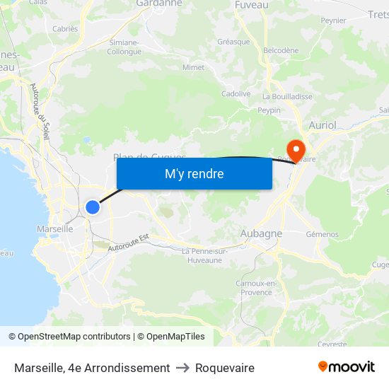 Marseille, 4e Arrondissement to Roquevaire map