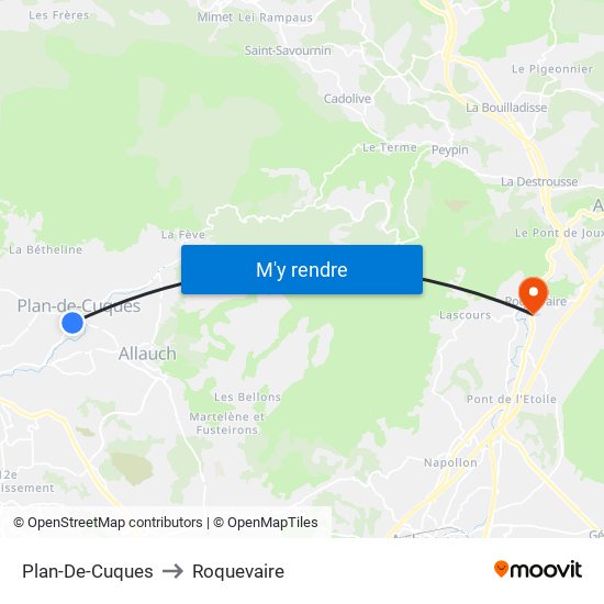 Plan-De-Cuques to Roquevaire map