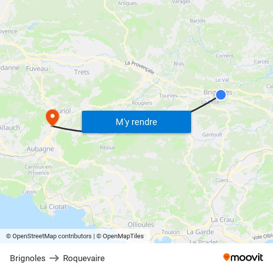 Brignoles to Roquevaire map