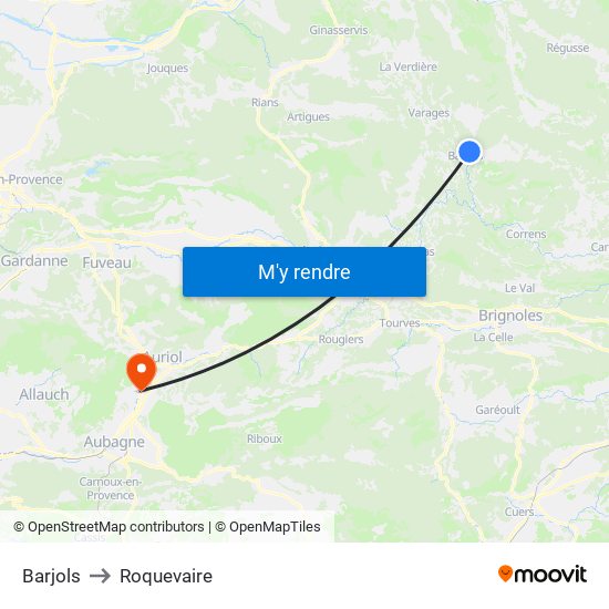 Barjols to Roquevaire map