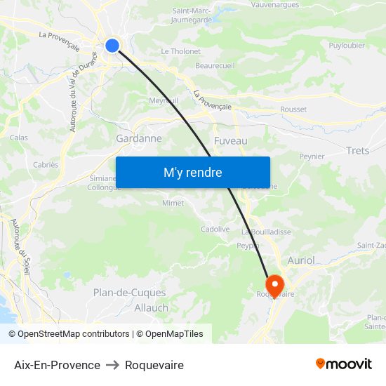 Aix-En-Provence to Roquevaire map