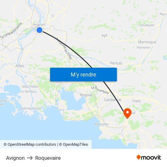 Avignon to Roquevaire map