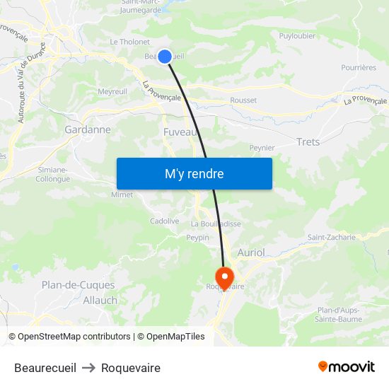 Beaurecueil to Roquevaire map