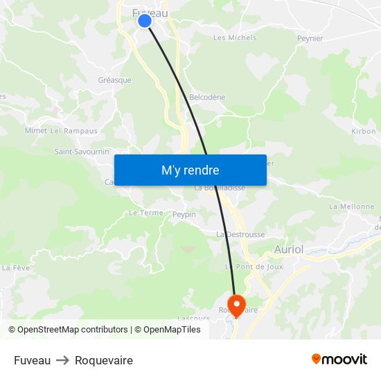 Fuveau to Roquevaire map