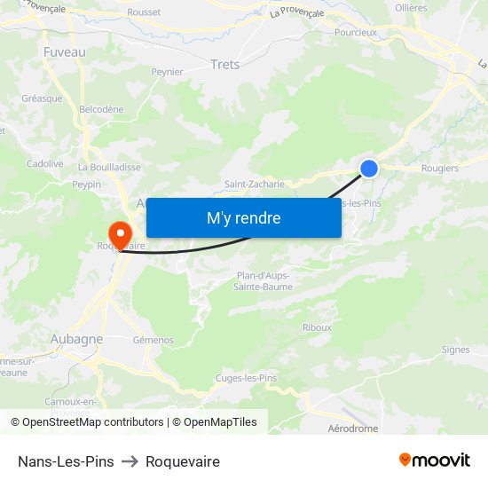 Nans-Les-Pins to Roquevaire map