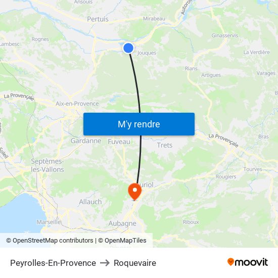 Peyrolles-En-Provence to Roquevaire map