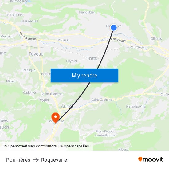 Pourrières to Roquevaire map