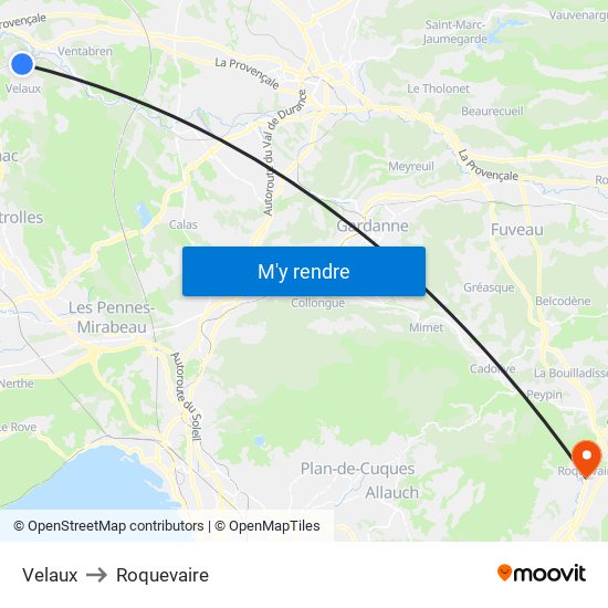 Velaux to Roquevaire map