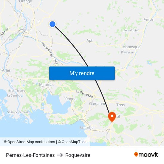 Pernes-Les-Fontaines to Roquevaire map