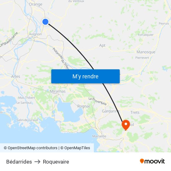 Bédarrides to Roquevaire map