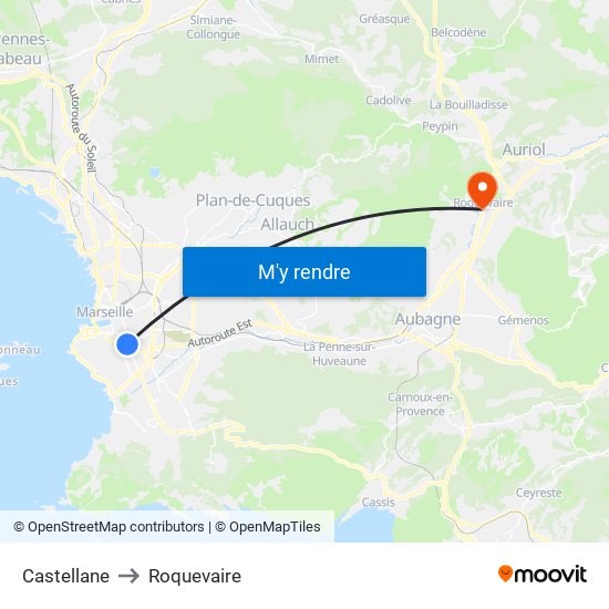 Castellane to Roquevaire map