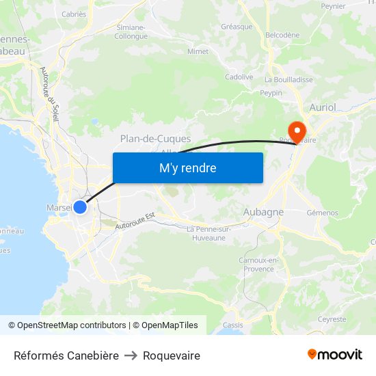 Réformés Canebière to Roquevaire map
