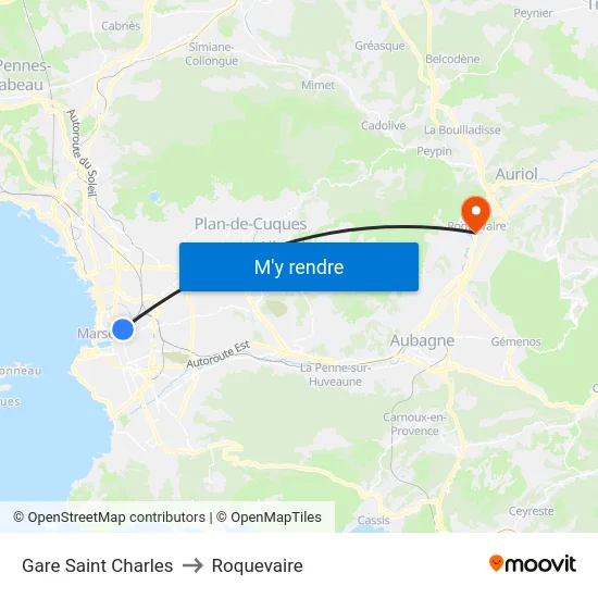Gare Saint Charles to Roquevaire map