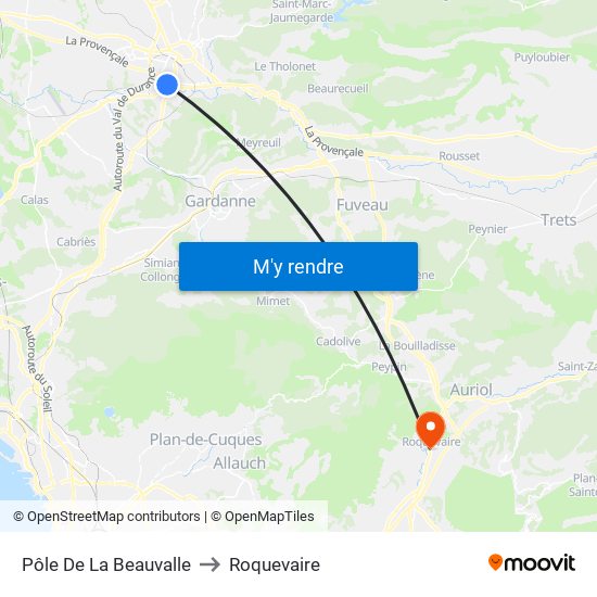 Pôle De La Beauvalle to Roquevaire map