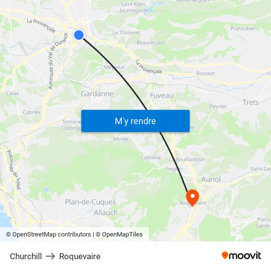 Churchill to Roquevaire map