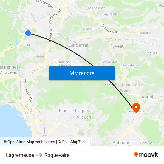 Lagremeuse to Roquevaire map