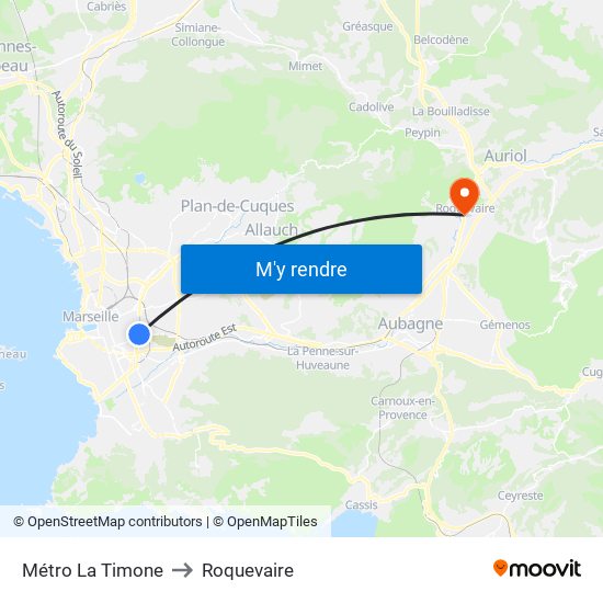 Métro La Timone to Roquevaire map