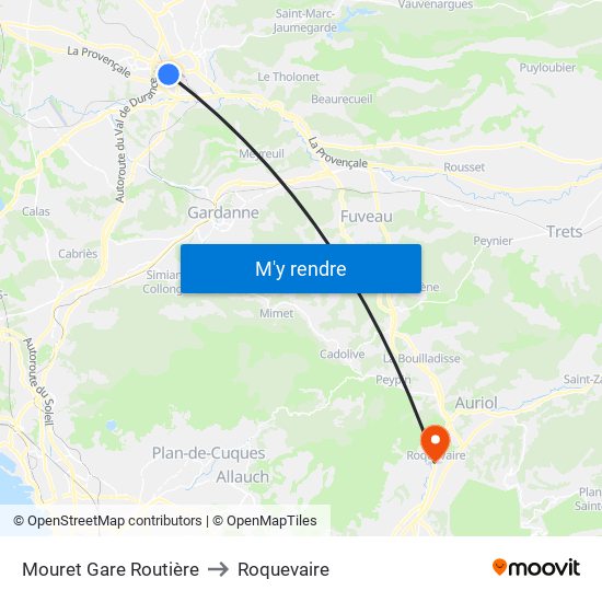 Mouret Gare Routière to Roquevaire map