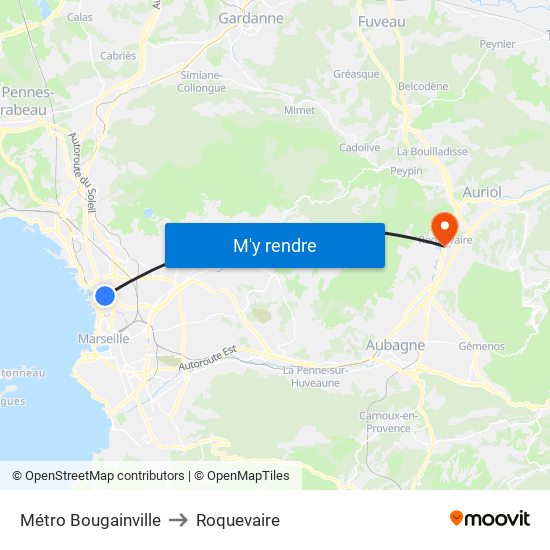 Métro Bougainville to Roquevaire map