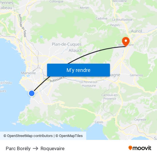 Parc Borély to Roquevaire map