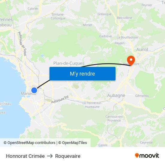 Honnorat Crimée to Roquevaire map