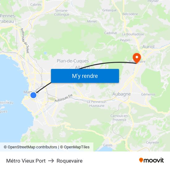 Métro Vieux Port to Roquevaire map