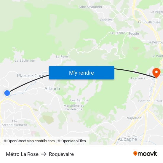 Métro La Rose to Roquevaire map