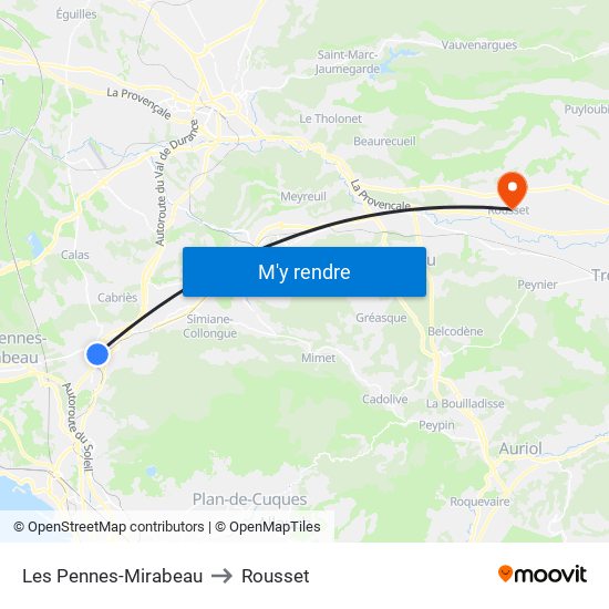 Les Pennes-Mirabeau to Rousset map