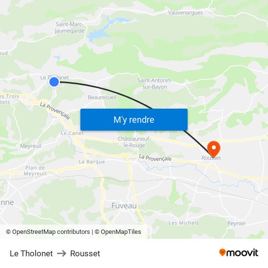 Le Tholonet to Rousset map