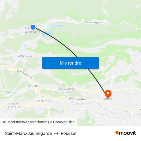 Saint-Marc-Jaumegarde to Rousset map