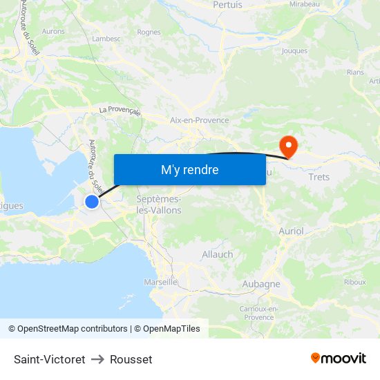 Saint-Victoret to Rousset map