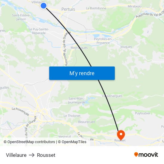 Villelaure to Rousset map