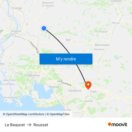 Le Beaucet to Rousset map