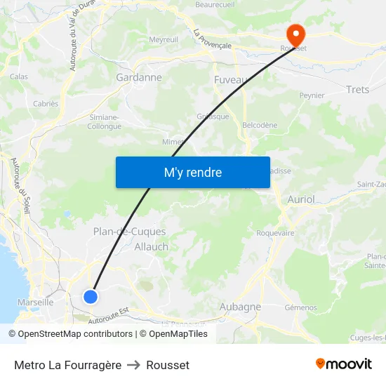 Metro La Fourragère to Rousset map