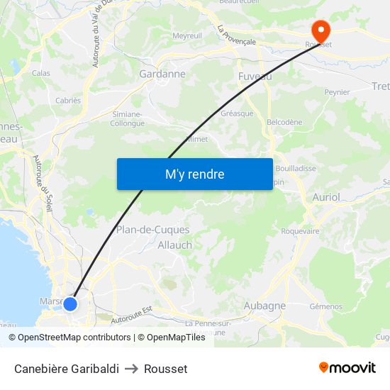 Canebière Garibaldi to Rousset map