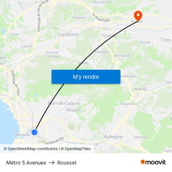 Métro 5 Avenues to Rousset map